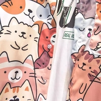 Cute Unisex Cat Cartoon Anime Print Loose Short Sleeve Shirt Button Up Aesthetic Casual Summer E-Girl Kawaii Korean Japanese Harajuku - Thumbnail 5