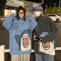 Cute Funny Shark Cartoon Knit Turtleneck Oversized Sweater Pullover Winter Aesthetic Casual Kawaii Korean Japanese Harajuku - Thumbnail 6