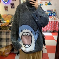 Cute Funny Shark Cartoon Knit Turtleneck Oversized Sweater Pullover Winter Aesthetic Casual Kawaii Korean Japanese Harajuku - Thumbnail 5