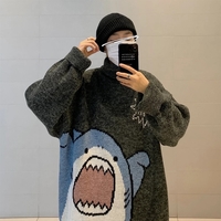 Cute Funny Shark Cartoon Knit Turtleneck Oversized Sweater Pullover Winter Aesthetic Casual Kawaii Korean Japanese Harajuku - Thumbnail 1