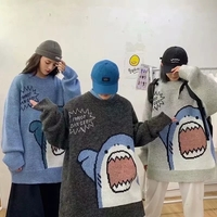 Cute Funny Shark Cartoon Knit Turtleneck Oversized Sweater Pullover Winter Aesthetic Casual Kawaii Korean Japanese Harajuku - Thumbnail 2