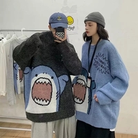 Cute Funny Shark Cartoon Knit Turtleneck Oversized Sweater Pullover Winter Aesthetic Casual Kawaii Korean Japanese Harajuku - Thumbnail 4