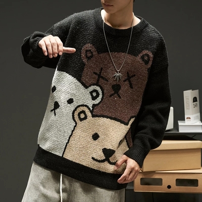Cute cartoon bear oversized sweater long sleeve knit pullover winter aesthetic casual e-girl kawaii korean japanese harajuku - Thumbnail 4