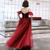 Cute velvet tulle long prom dress evening dress - Thumbnail 4