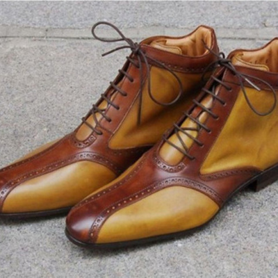 Hand stitch brown fashion boot made on order