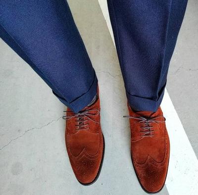 Trendy Brown Wingtip Suede Shoes, Men's Lace Up Brogue Dress Wear Christmas Shoes