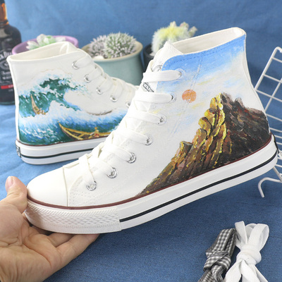 New ukiyo-e sea waves mountain sunset hand-painted shoes - Thumbnail 4