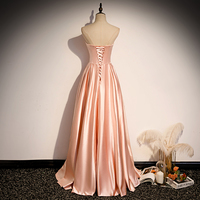 Pink satin long A line prom dress evening dress - Thumbnail 2