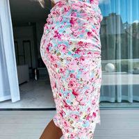 Casual Pink Floral Slit Skirt - Thumbnail 1
