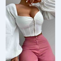 Fashion Sexy White Zipper Top - Thumbnail 1