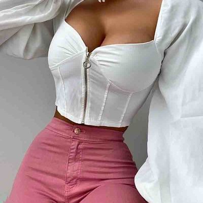Fashion sexy white zipper top