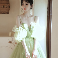 Green tulle short prom dress cocktail dress - Thumbnail 1