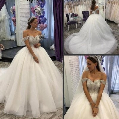 Off the shoulder wedding dresses bridal gown with rhinestones - Thumbnail 3