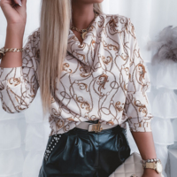 Long Sleeve Chain Print Chiffon Shirt Top - Thumbnail 2