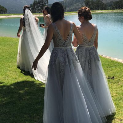 Sp1652,grey applique tulle bridesmaid dress v back lace up bridesmaid gown wedding party dresses formal dresses long