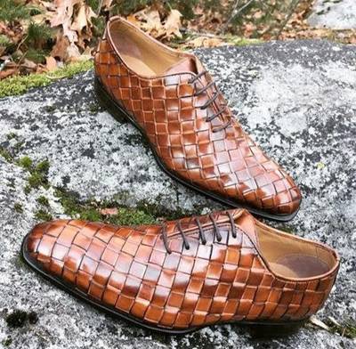 New Pure Handmade Brown Shaded Leather Stylish Lace Up Shoes For Men's