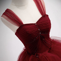 Burgundy tulle long ball gown dress evening dress - Thumbnail 1