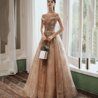 Shiny tulle sequins long prom dress formal dress - Thumbnail 1