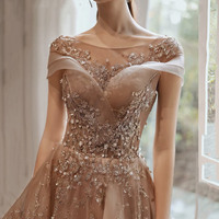 Shiny tulle sequins long prom dress formal dress - Thumbnail 2