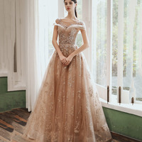 Shiny tulle sequins long prom dress formal dress - Thumbnail 6