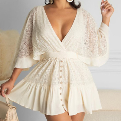 Deep v-neck lace dress - Thumbnail 3