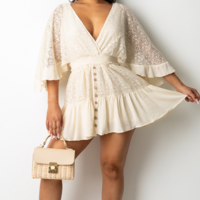 Deep V-Neck Lace Dress - Thumbnail 1