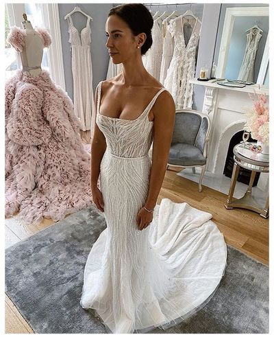 Sexy Mermaid Square Neck White Wedding Dresses,1136