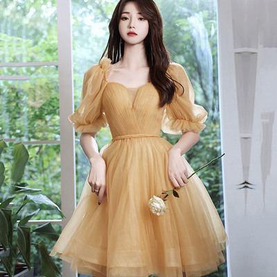 Yellow tulle short prom dress party dress - Thumbnail 3