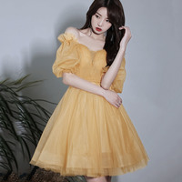 Yellow tulle short prom dress party dress - Thumbnail 1