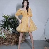Yellow tulle short prom dress party dress - Thumbnail 2