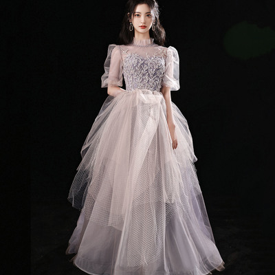 Cute tulle sequins long prom dress fashion girl dress - Thumbnail 1