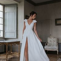 Vintage A-Line V Neck Cap Sleeve Cross Back Satin Wedding Dresses,1142 - Thumbnail 1