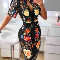 Women's Printed Skinny Short Sleeve Dress - Thumbnail 1
