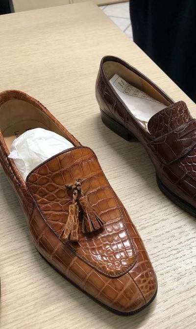 Elegant Hot Sale Brown Crocodile Skin Shoes, Handmade Tassels Loafer Formal Wear Shoes