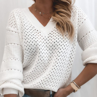 Solid Color Long Sleeve Bat Sleeve Sweater - Thumbnail 2