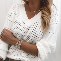 Solid Color Long Sleeve Bat Sleeve Sweater - Thumbnail 3