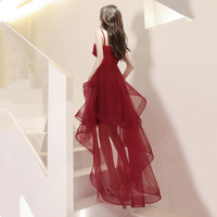 Burgundy lace short prom dress homecoming dress - Thumbnail 3