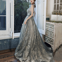 Gray tulle sequins long prom dress evening dress - Thumbnail 3