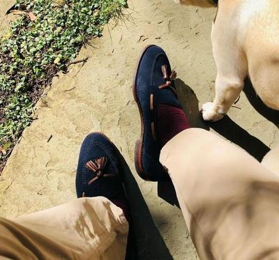 Decent Wear Navy Blue Brown Suede Shoes, Men's Tassels Loafer Formal Shoes