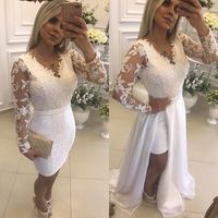 Chic White Beading Prom Dresses with Detachable Skirt | Sheer Long Sleeves Evening Gowns,1147 - Thumbnail 2