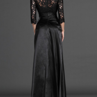 A-Line Off-the-shoulder 3 4 Sleeves Elastic Woven Satin Dress,1148 - Thumbnail 1