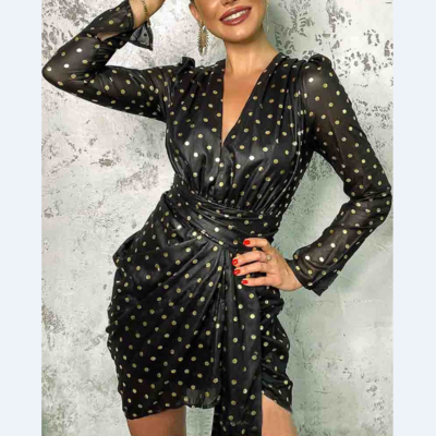 V-neck women's long sleeve dress