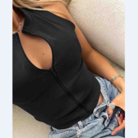 Women'S Deep V Low-Cut Zipper Long-Sleeved Top - Thumbnail 2