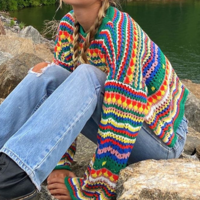 COLORFUL STRIPED CROCHET-KNIT SWEATER  - Thumbnail 1