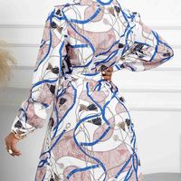 Women'S Chain Printed Long Sleeve Casual Dress - Thumbnail 2