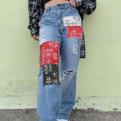 Paisley patchworks ripped jeans - Thumbnail 3