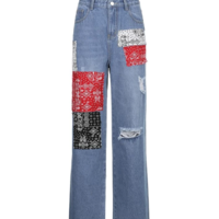 PAISLEY PATCHWORKS RIPPED JEANS - Thumbnail 2