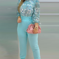 Sweet Printed Chiffon Two-Piece Suit - Thumbnail 1