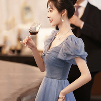 Blue tulle long A line prom dress evening dress - Thumbnail 5