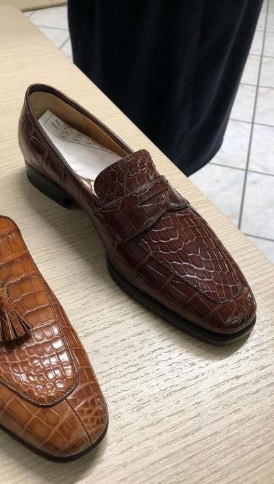 Elegant Classic Dark Brown Alligator Skin Penny Slips On Loafer Party Wear Shoes